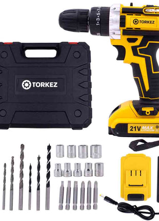 Parafusadeira Furadeira de Impacto 21V com 2 Baterias e Maleta Completa - Torkez