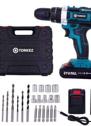 Parafusadeira Furadeira de Impacto 21V com 2 Baterias e Maleta Completa - Torkez