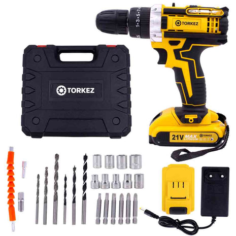 Parafusadeira Furadeira de Impacto 21V com 2 Baterias e Maleta Completa - Torkez
